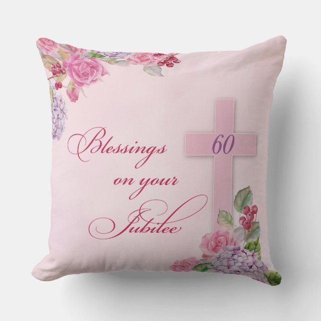60th Anniversary of Religious Life Catholic Nun Throw Pillow (Front)