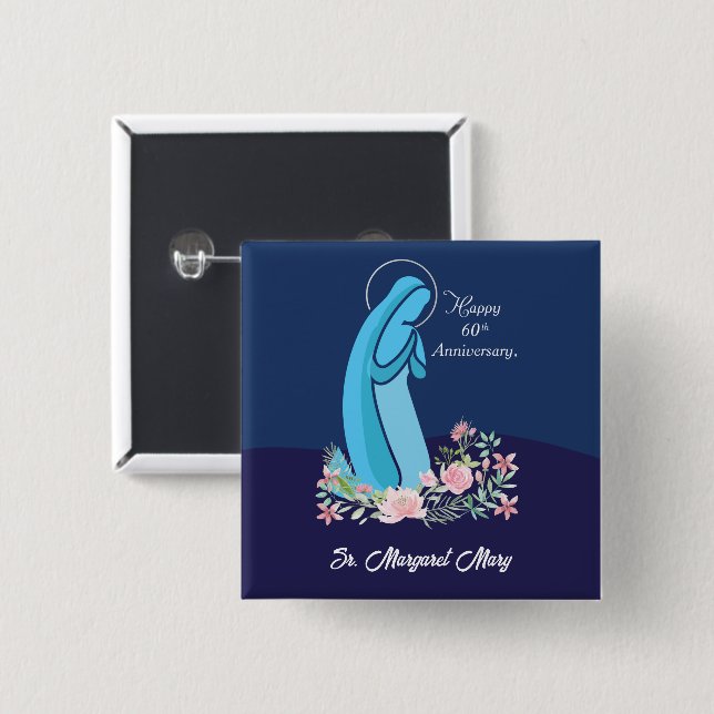 60th Anniversary of Religious Life Nun Pink Flower Button (Front & Back)