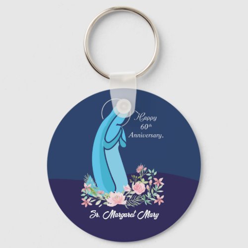60th Anniversary of Religious Life Nun Pink Flower Keychain