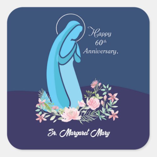 60th Anniversary of Religious Life Nun Pink Flower Square Sticker