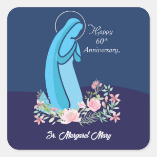 60th Anniversary of Religious Life Nun Pink Flower Square Sticker