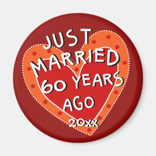 60th Anniversary or Any Yr Whimsical Heart Gift Magnet