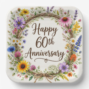 60th Anniversary Paper Plates, Sixtieth Wedding Plates