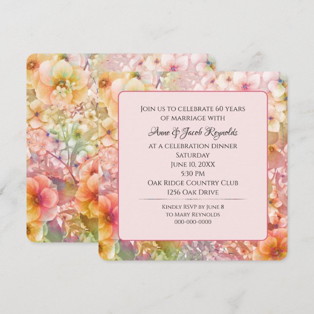 60th Anniversary Party Cosmos Floral Garden  Invitation (Front/Back)