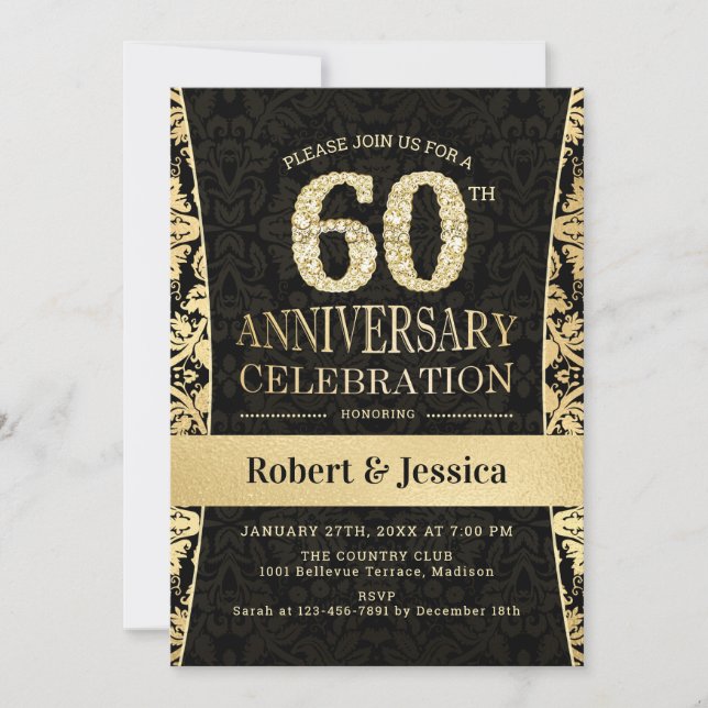 60th Anniversary Party - Gold Black Invitation (Front)