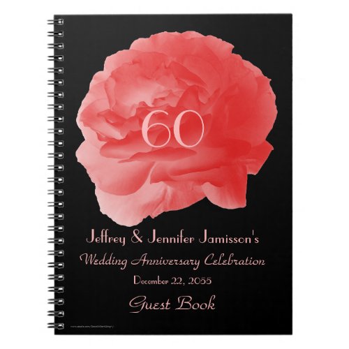 60th Anniversary Party Guest Book Coral Pink Rose Notebook