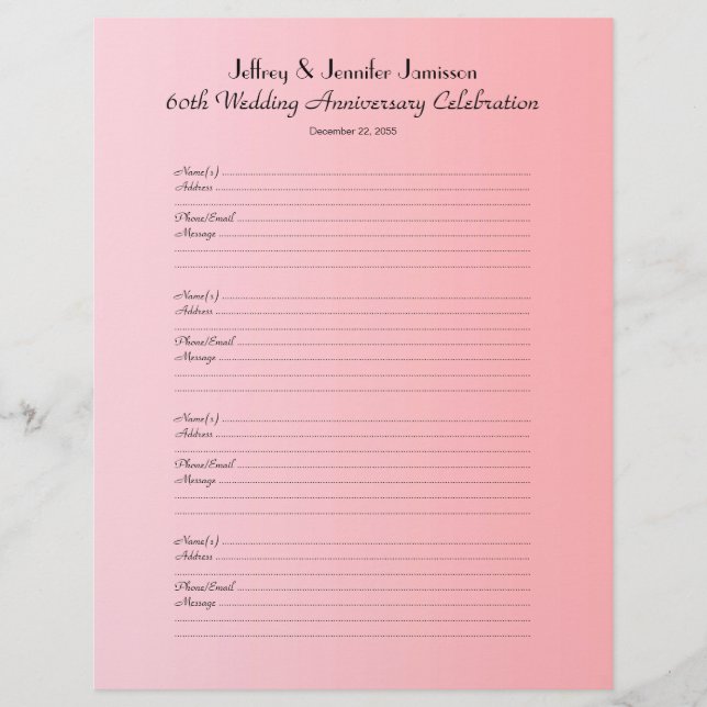 60th Anniversary Party Guest Book Sign-In Page (Front)