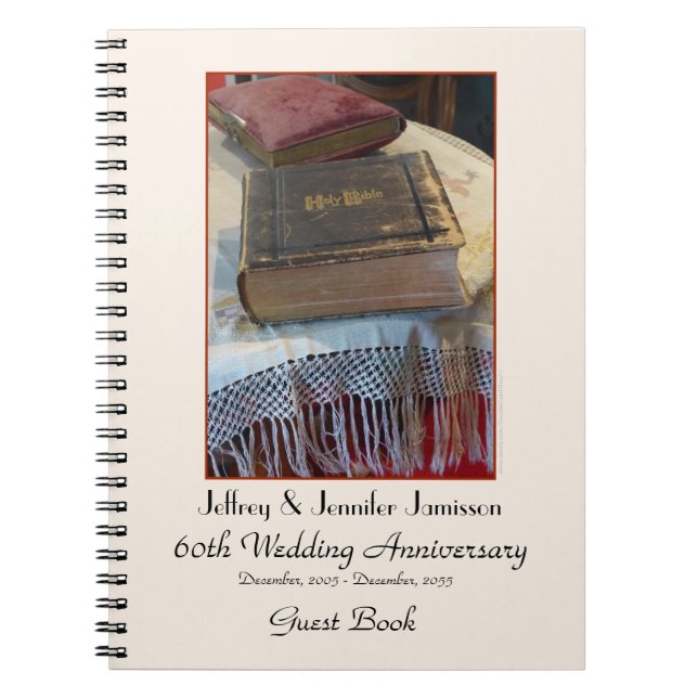 60th Anniversary Party Guest Book, Vintage Bible Notebook (Front)