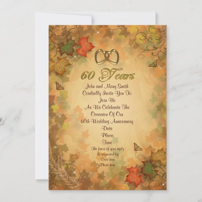 60th anniversary party invitation fall leaves (Front)