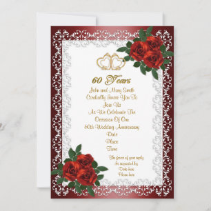 60th anniversary party invitation red roses