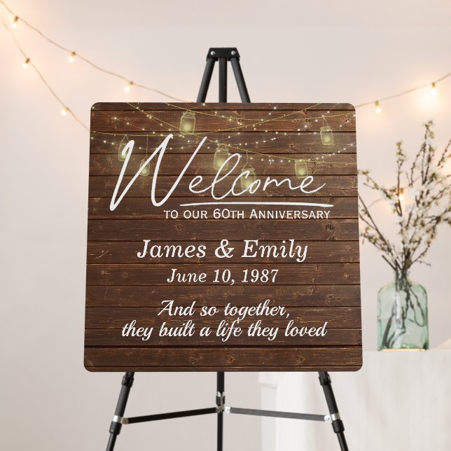 60th Anniversary Party Light String On Wood  Foam Board (In Situ (Stand))