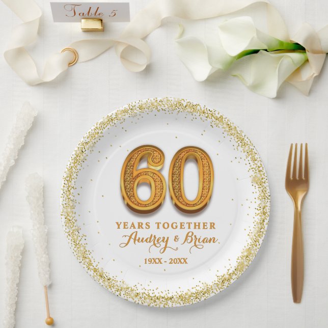 60th Anniversary Personalized Paper Plates (Wedding)