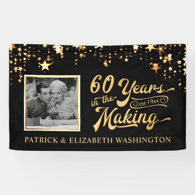 60th Anniversary Photo Black and Gold Stars Banner (Horizontal)
