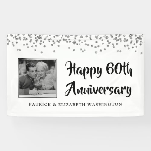 60th Anniversary Photo Silver Confetti Banner