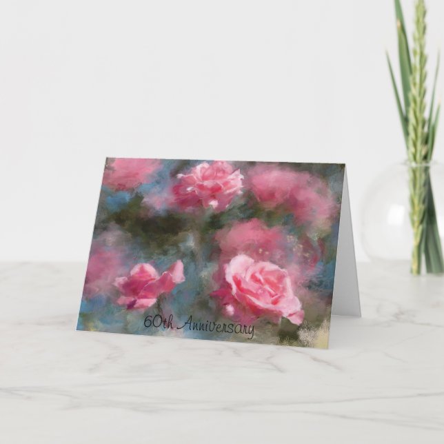 60th Anniversary Pink Roses Art Greeting Card (Front)