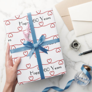 60th Anniversary Red Hearts Wrapping Paper