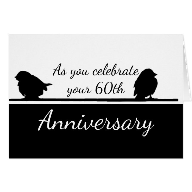 60th Anniversary Romantic Cute Birds Couple Cards (Front Horizontal)
