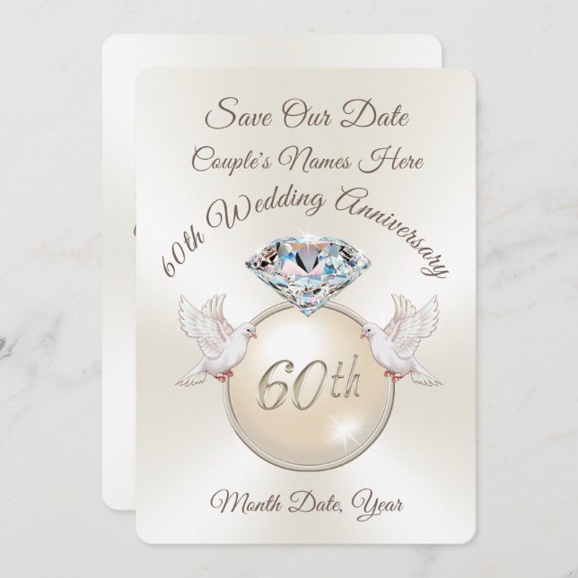 60th Anniversary Save the Date Anniversary Cards (Front/Back)