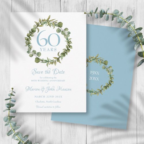 60th Anniversary Save the Date Greenery Floral Postcard
