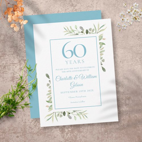 60th Anniversary Save the Date Greenery Postcard