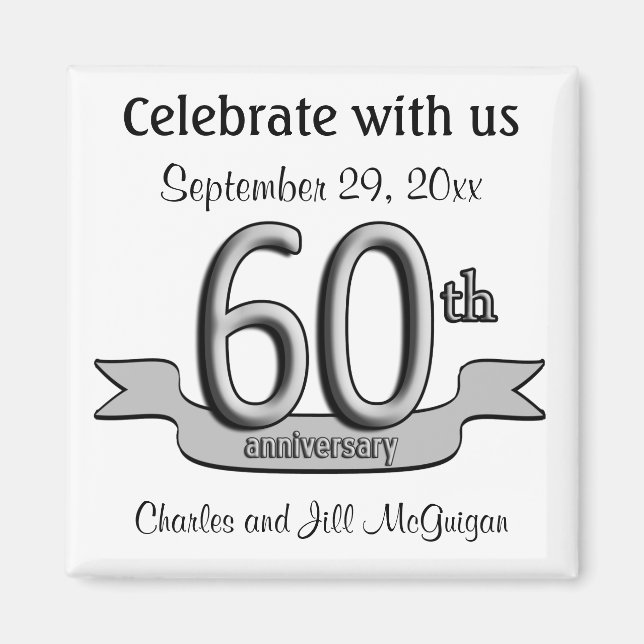 60th Anniversary Save The Date Party Favors Magnet (Front)