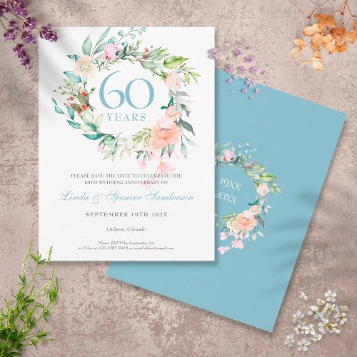 60th Anniversary Save the Date Roses Greenery Postcard