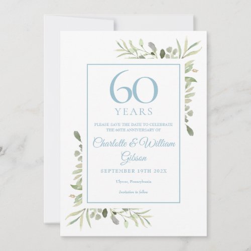 60th Anniversary Save the Date Watercolour Floral