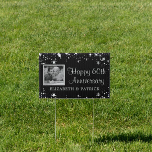 60th Anniversary Script 2 Photo Stars Black Silver Sign