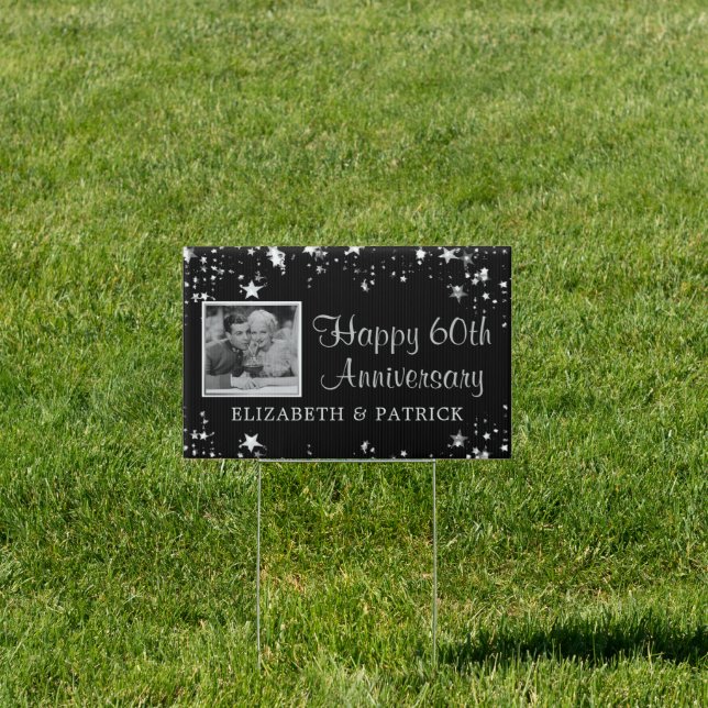 60th Anniversary Script 2 Photo Stars Black Silver Sign (Insitu)