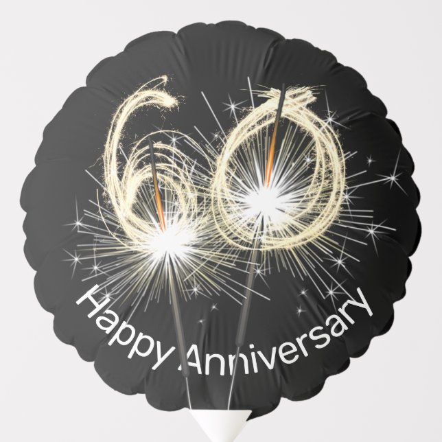 60th Anniversary Sparklers on Black  Balloon (Front)