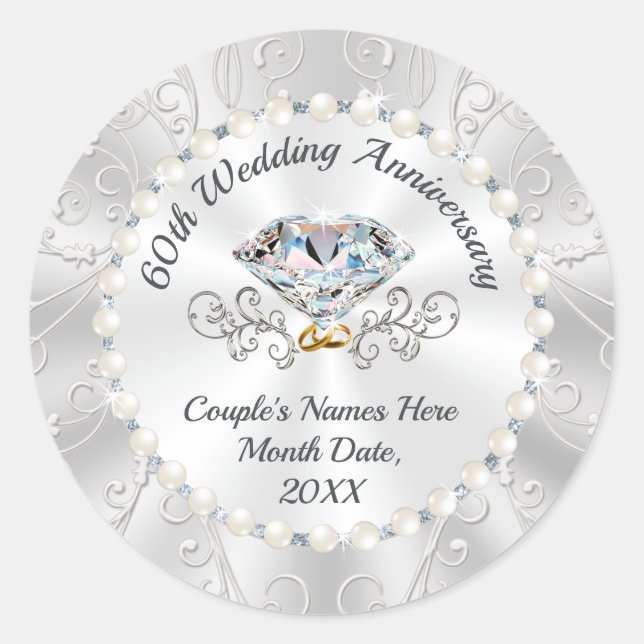 60th Anniversary Stickers for Favors, Envelopes (Front)