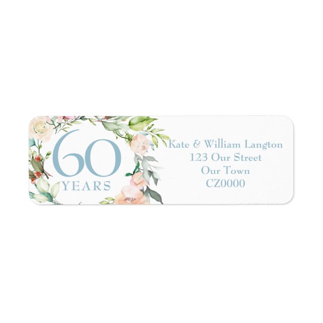 60th Anniversary Summer Roses Garland Address Label (Front)