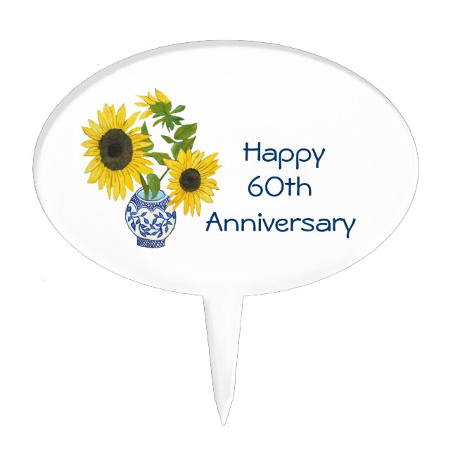 60th Anniversary Sunflower Cake Pick (Front)
