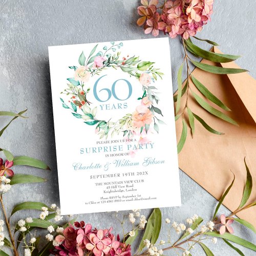 60th Anniversary Surprise Party Roses Garland Invitation