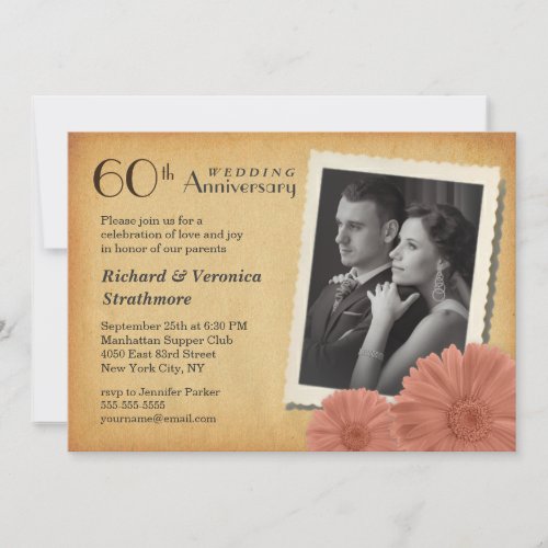 60th Anniversary Vintage Daisy Photo Invitations