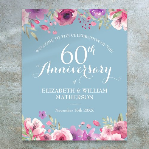 60th Anniversary Watercolor Roses Welcome Sign
