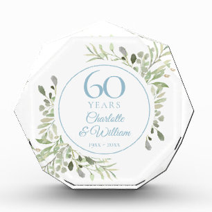 60th Anniversary Watercolour Floral Greenery Photo Block