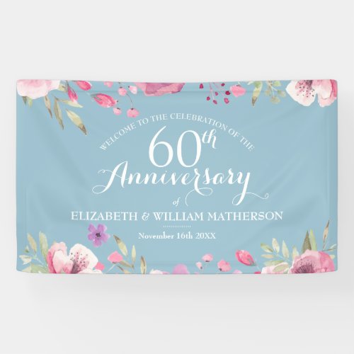 60th Anniversary Watercolour Roses Welcome Banner