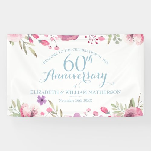 60th Anniversary Watercolour Roses Welcome Banner