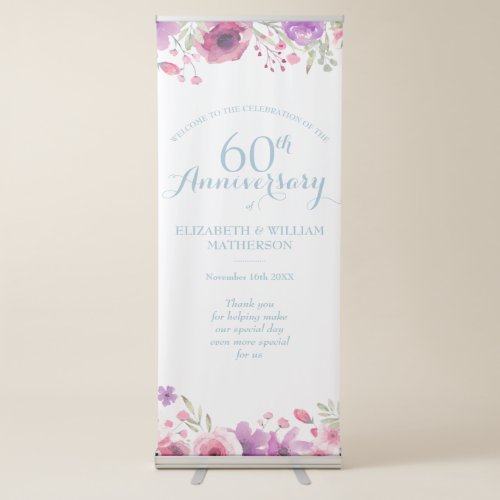 60th Anniversary Watercolour Roses Welcome Retractable Banner