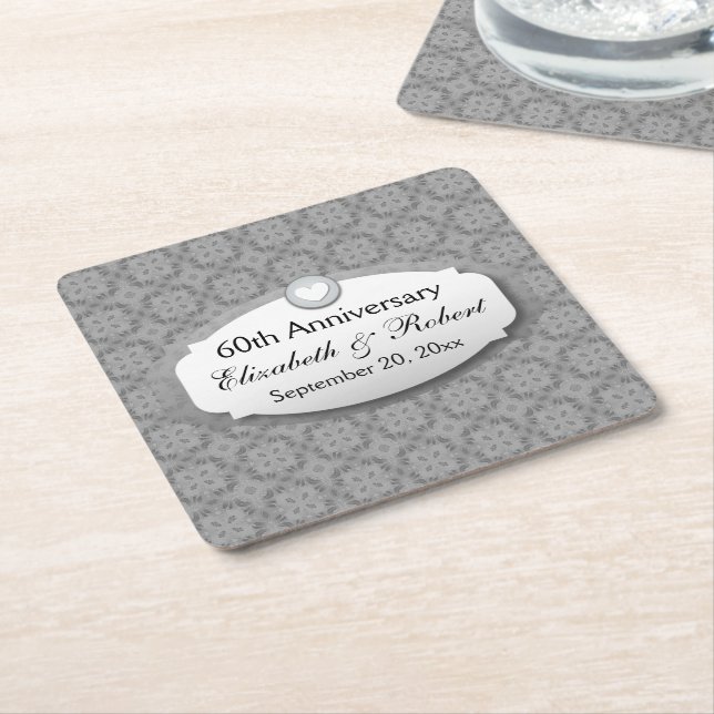 60th Anniversary Wedding Anniversary Diamond A09 Square Paper Coaster (Angled)