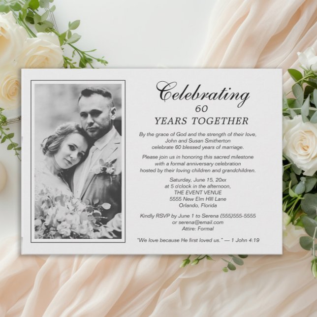 60th Anniversary Wedding Photo Christian Religious Invitation (60th wedding anniversary photo invitation with Christian/religious wording)