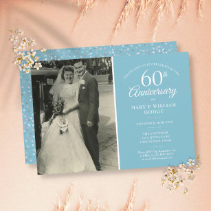 60th Anniversary Wedding Photo Diamond Confetti Invitation