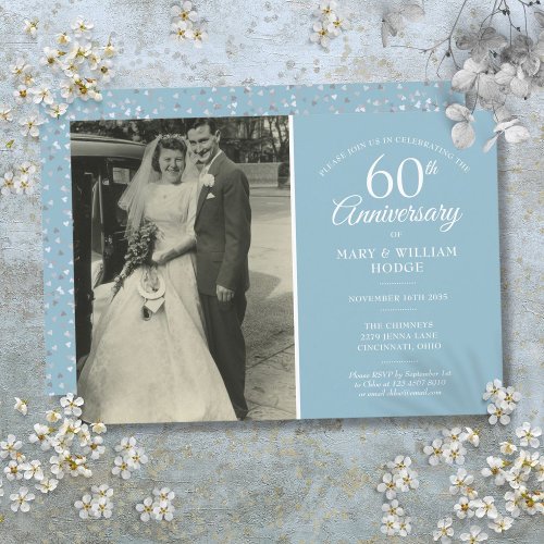 60th Anniversary Wedding Photo Diamond Confetti Invitation