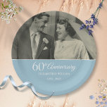 60th Anniversary Wedding Photo Diamond Paper Plates<br><div class="desc">Personalise with your favourite wedding photo and special 60 years diamond wedding anniversary details in chic white typography on a diamond blue background. Designed by Thisisnotme©</div>