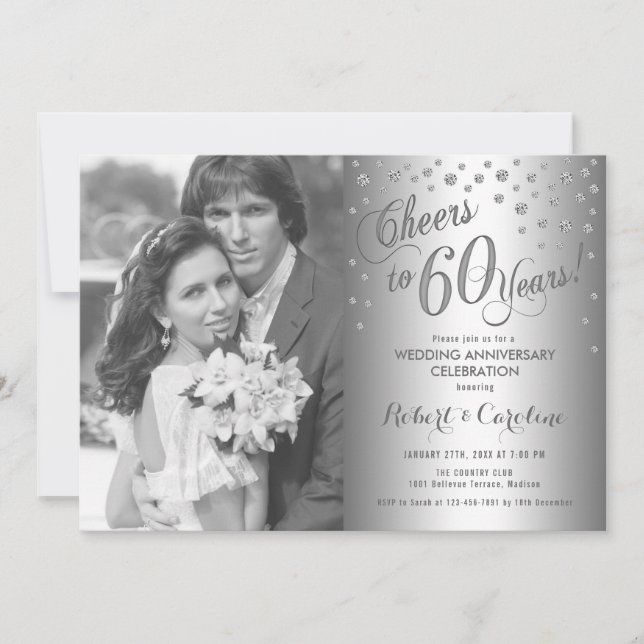60th Anniversary with Photo - Diamond Silver Invitation (Front)