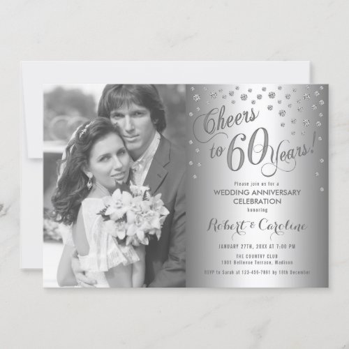 60th Anniversary with Photo _ Diamond Silver Invitation