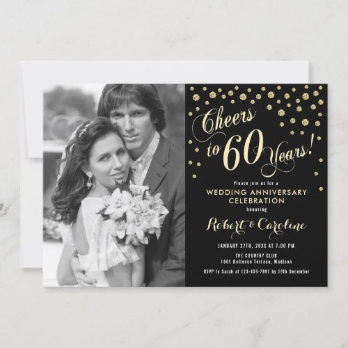 60th Anniversary with Photo _ Gold Black Invitation