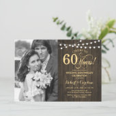 60th Anniversary with Photo - Rustic Wood Gold Invitation (Standing Front)