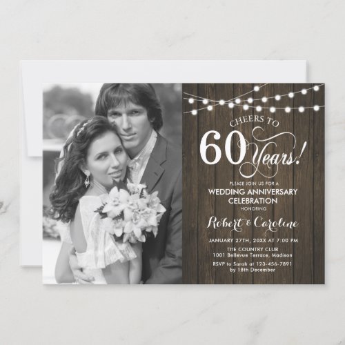 60th Anniversary with Photo _ Rustic Wood Invitation